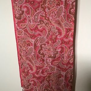 Paisley Rose Pashmina  Scarf Wrap With Fringe & Beads Silk Blend Shawl 64”x13”